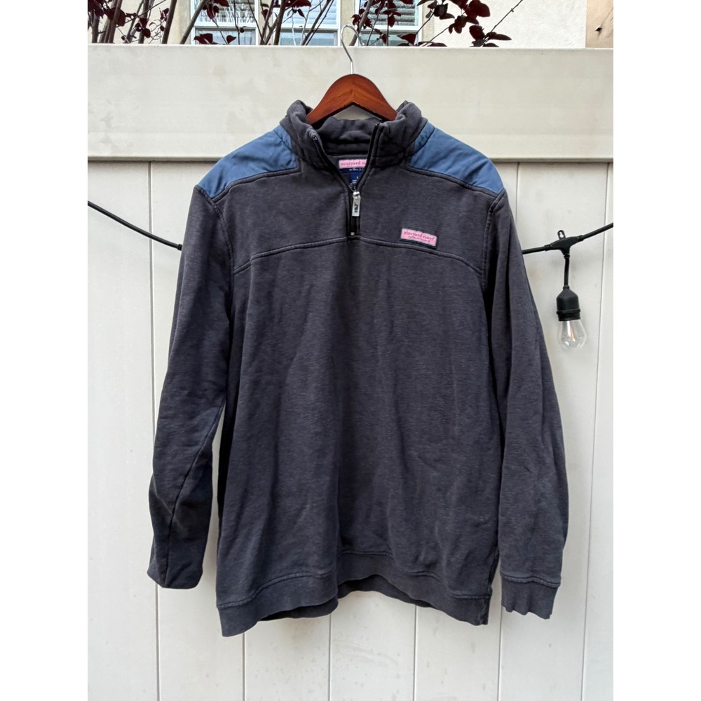Vineyard Vines Mens Shep Shirt Quarter Zip Pullover Grey Blue Cotton Large